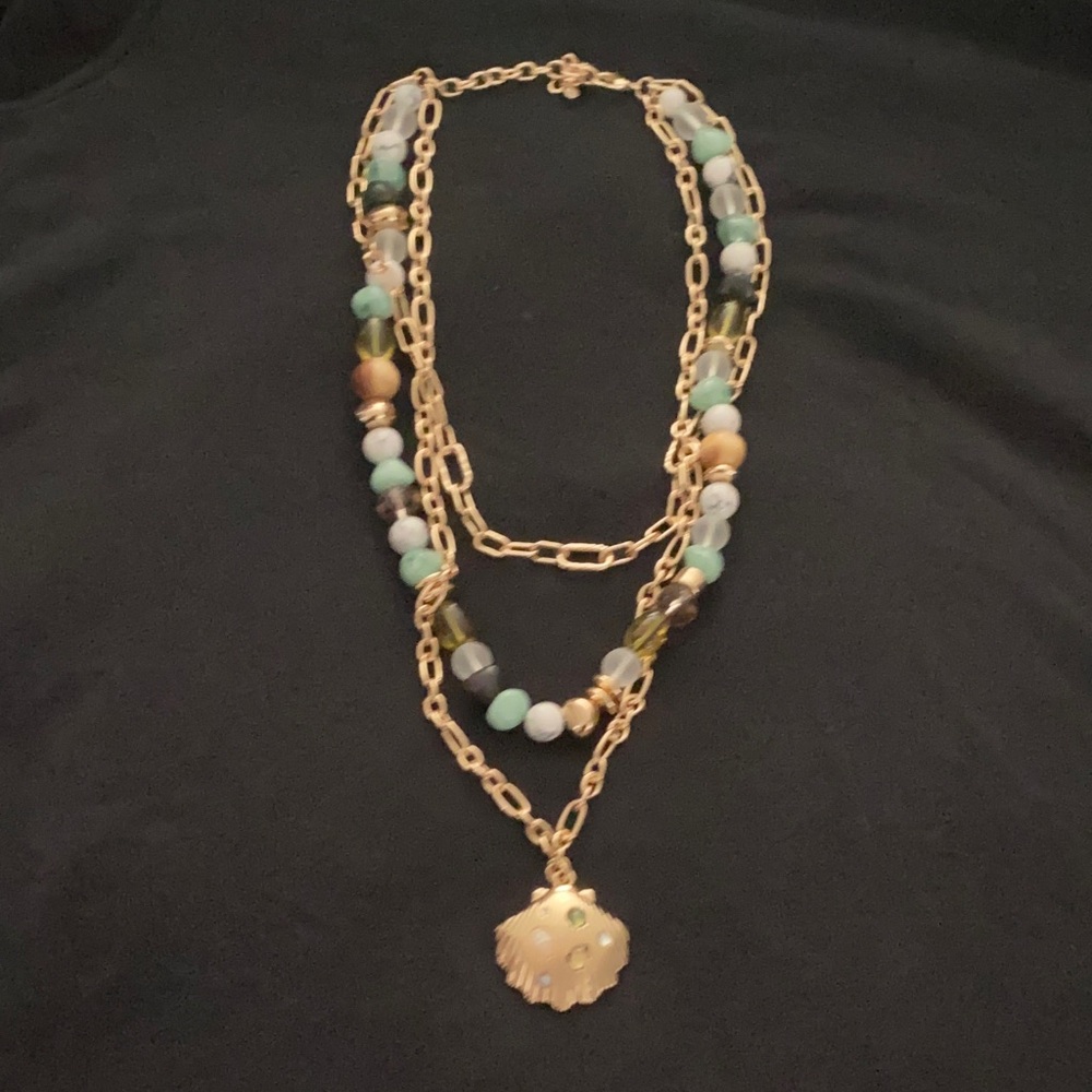 On 34 th  Gold and Green Layered Necklace